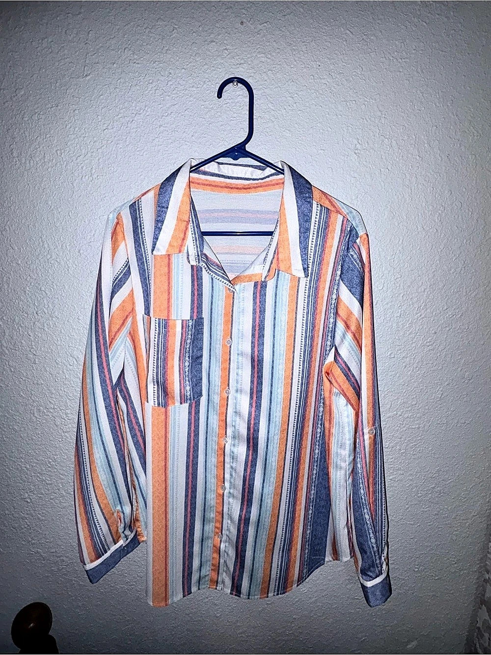 Striped Long Sleeve Shirt in Blue & Orange XL Like New - Picture 2 of 5